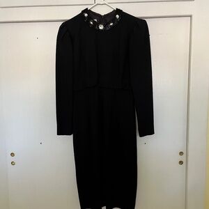 1980s Black Dress with Beaded/Gem Collar
